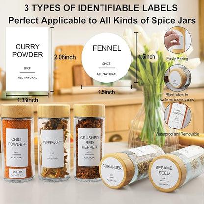AISIPRIN Glass Spice Jars with 398 Labels-4oz 24 Pcs, Round Seasoning Jars with - Image 2