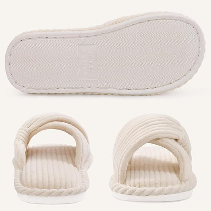 Evshine Summer House Slippers for Women Corduroy Cross Bow Indoor Slippers Open - Image 5