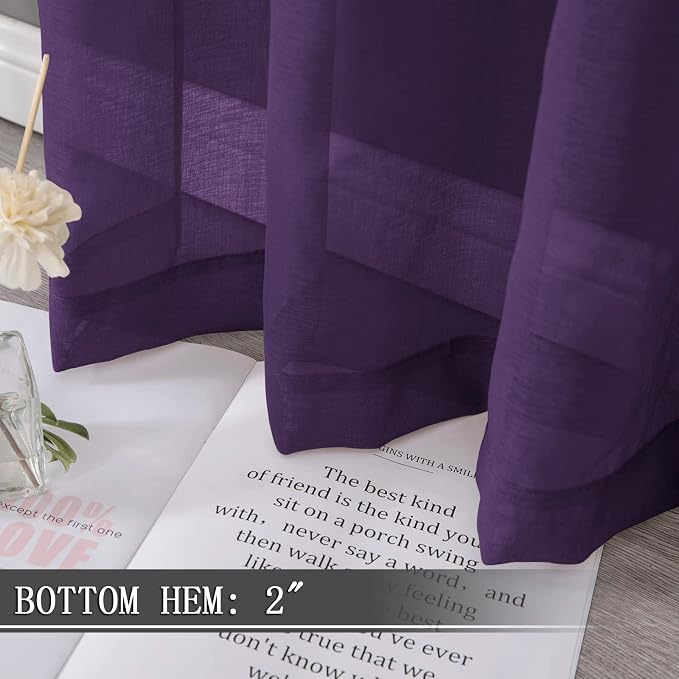 Tollpiz Sheer Curtain Linen Textured Bedroom Curtains Sheer Light Filtering Rod - Image 4