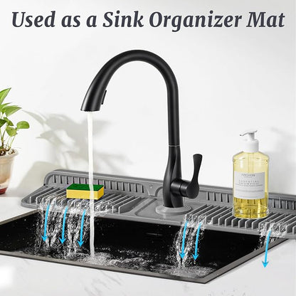 PoYang 24 inch Faucet Mat for Kitchen Sink Splash Guard, 7° Slope Silicone Sink - Image 6