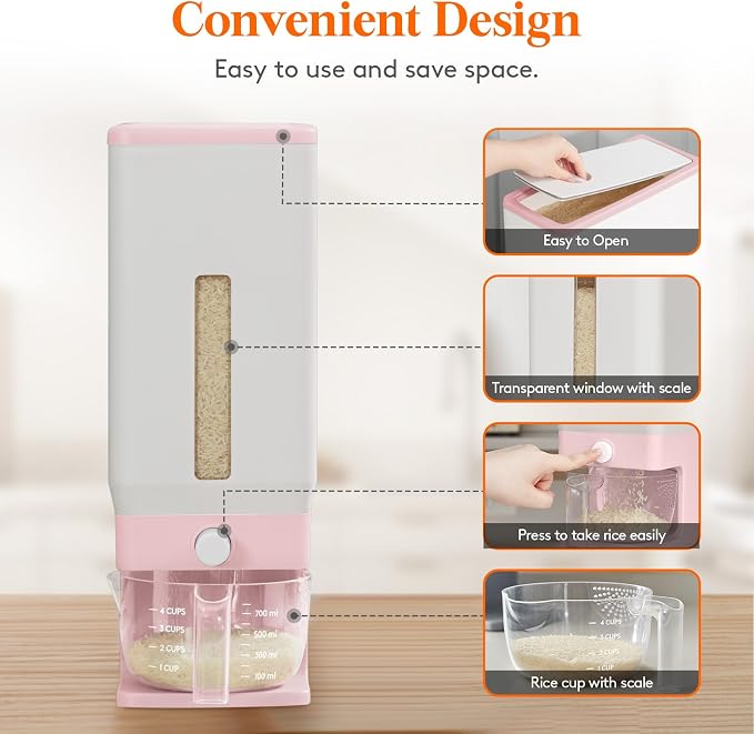 Lifewit Rice Dispenser 25 Lbs, Rice Storage Container Sealed Moisture Proof - Image 4