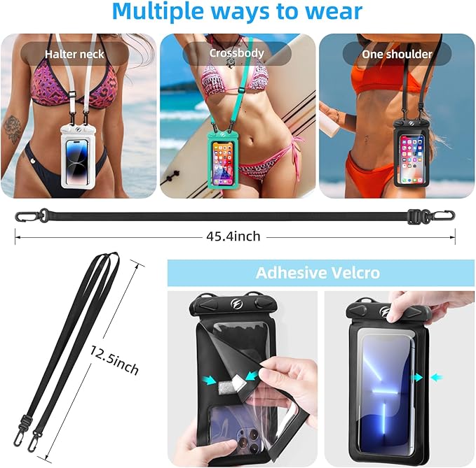 Waterproof Phone Pouch [3-Pack] Double Space Waterproof Phone Case with Adjustable Lanyard Water proof Cell Phone Pouch for iPhone IPX8 Underwater Phone Cases Phone Dry Bag for Vacation Beach Swimming