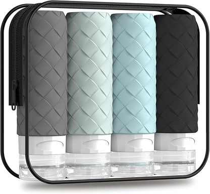 Travel Bottles for Toiletries, TSA Approved Silicone Travel Size Containers for Toiletries, BPA Free Leak Proof Refillable Essentials Accessories, Shampoo and Conditioner Bottles (Gray)