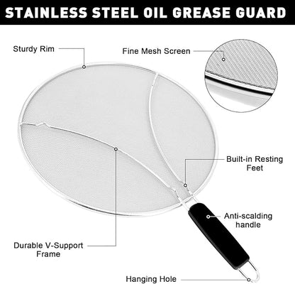 11 Inch Grease Splatter Screen for Frying Pan, Stainless Steel Fine Mesh Oil - Image 3