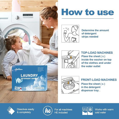 Laundry Detergent Sheet, Eco-Friendly & Hypoallergenic Wash Strips, Natural - Image 7