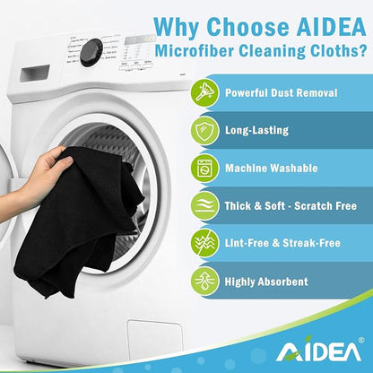 AIDEA Microfiber Cleaning Cloth Black 24PK, Microfiber Towels - Image 2