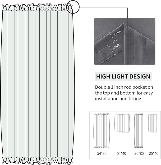DWCN French Door Curtains – Rod Pocket Thermal Blackout Curtain for Doors with Glass Window, Kitchen and Patio Doors for Privacy, 36 X 80 Inches Long, 1 Curtain Panel with Tieback, Dark Grey