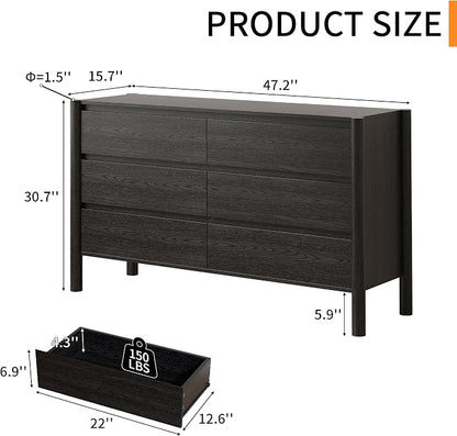 Dresser for Bedroom with 6 Drawers, Wooden TV Stand, Closet Clothes Organizer - Image 2