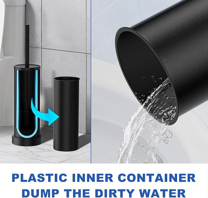 Black Toilet Brush and Holder Set, 304 Stainless Steel Heavy Duty Toilet Bowl - Image 5