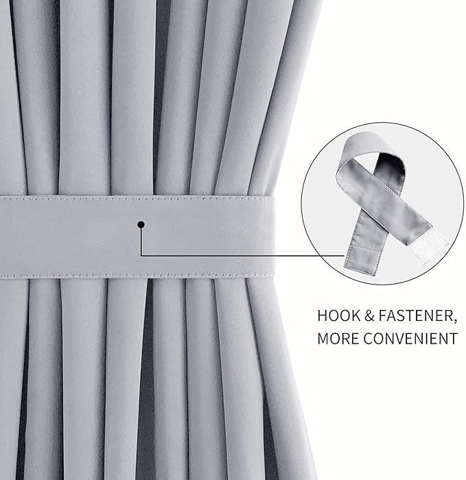 DWCN French Door Curtains – Rod Pocket Thermal Blackout Curtain for Doors with Glass Window, Kitchen and Patio Doors for Privacy, 54 X 72 Inches Long, 1 Curtain Panel with Tieback，Silver Grey