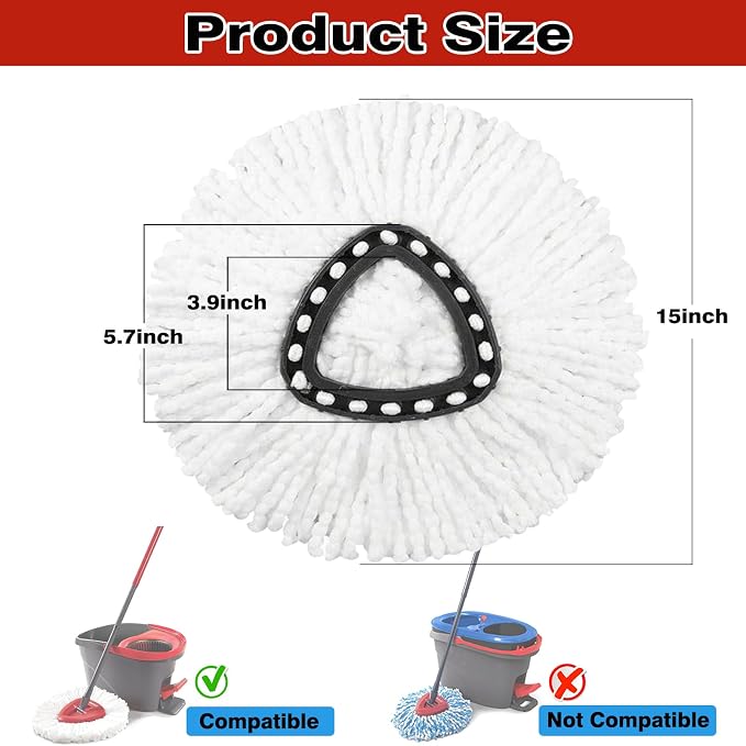 3 Pack White Spin Mop Replacement Heads, Mop Head Replacement 100% Microfiber - Image 2