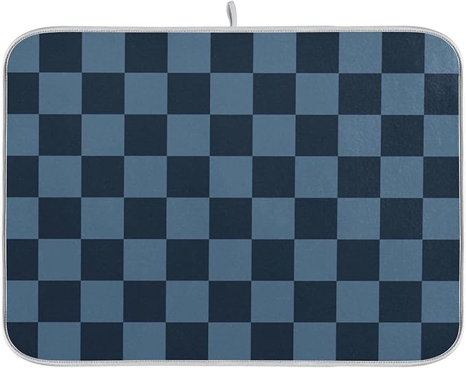 Buffalo Plaid Navy Blue Dish Drying Mat for Kitchen Countertop 18x24 Chessboard Rectangle Large Drying Mat Reusable Quick Dry Dish Sink Absorbent Mats Dishwasher Easy Clean Decorative Home Essentials