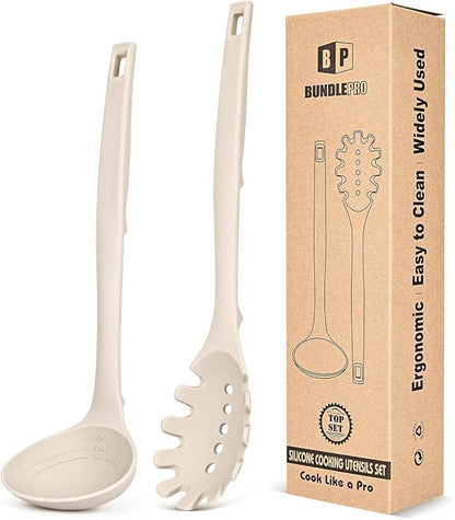 Silicone Pasta Fork and Soup Ladle Set, Heat Resistant Non Stick Kitchen by BUNDLEPRO