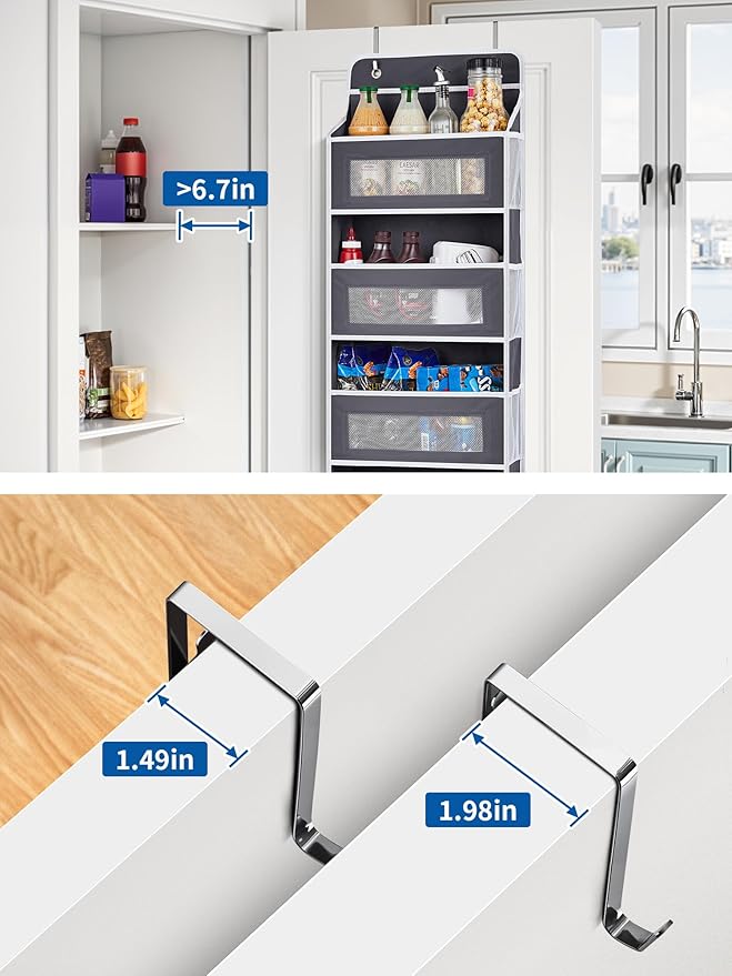 JARLINK 2 Pack Over The Door Organizer, 5 Shelf Door Hanging Organizer with 5 Large Pockets, 44 lbs Weight Capacity Hanging Storage for Bathroom, Bedroom, Nursery, RV, Pantry (Dark Grey)