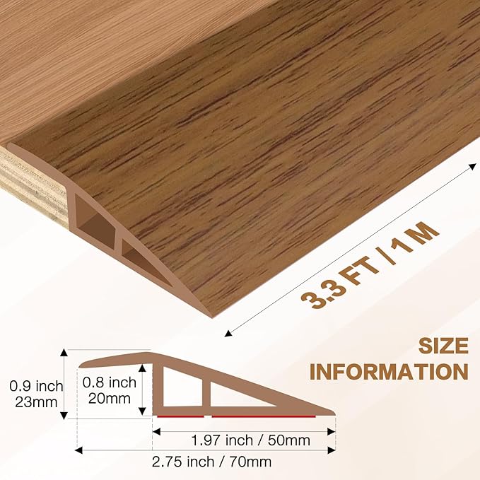 Floor Transition Strip Vinyl Door Threshold Ramp Self Adhesive Carpet Edging Strip Doorway Edge Trim, Overlap Edge Reducer for Laminate Carpet, Floor, Tile (Orange Oak, 3/5" to 4/5", 3.3Ft)