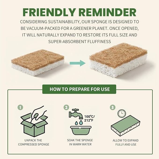 Metflavor 24 Pack Natural Kitchen Sponges, Biodegradable Non-Scratch Cellulose - Image 7