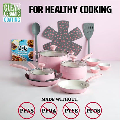 Tasty Clean Ceramic Non-Stick Aluminum Cookware Set, Tempered Glass Lid - Image 3