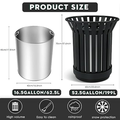 27.6IN Round Large Outdoor Trash Can, Heavy Duty Metal Slatted Garbage Can - Image 2