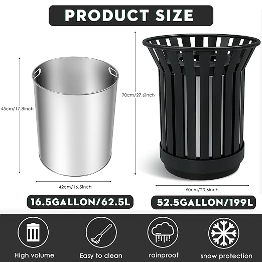 Round Heavy Duty Outdoor Trash Can, Large Metal Slatted Garbage Can - Image 2