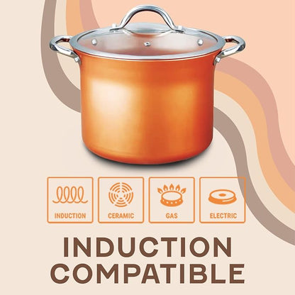 CONCORD 7 QT Copper Non Stick Stock Pot Casserole Coppe-Ramic Series Cookware - Image 6