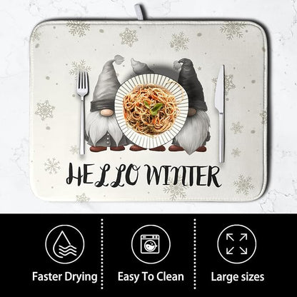 Winter Gnome Dish Drying Mat for Kitchen Counter 16x18 Christmas Snowflakes - Image 4