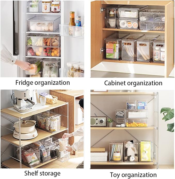 MineSign 4 pack Stackable Fridge Drawers Pull-Out Bins Divided Produce Saver - Image 6