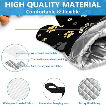 Gold Dog Paw Print Oven Mitts and Pot Holders Sets Heat Resistant 4Pcs - Image 3