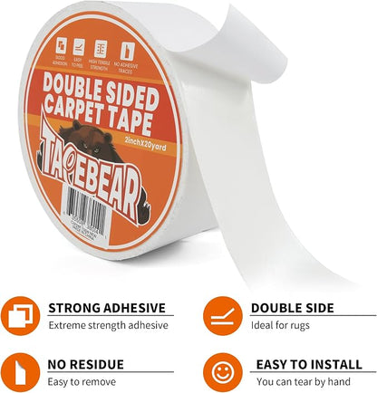 TAPEBEAR Double Sided Carpet Tape 2Inch x 20Yards, Heavy Duty Rug Tape - Image 2