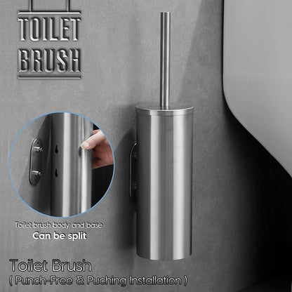 Brushed Stainless Steel Toilet Brush and Cover, No-Punch Hook Base Dual Purpose - Image 2