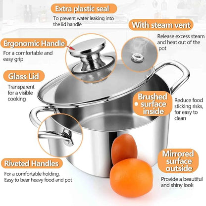 P&P CHEF 4 Quart Tri-Ply Stainless Steel Stock Pot, 4 Qt Stockpot Pasta Cooking - Image 3