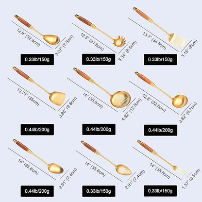 Gold Kitchen Utensils Set, Solid and Slotted Spoon, Slotted Tunner, Spaghetti - Image 6