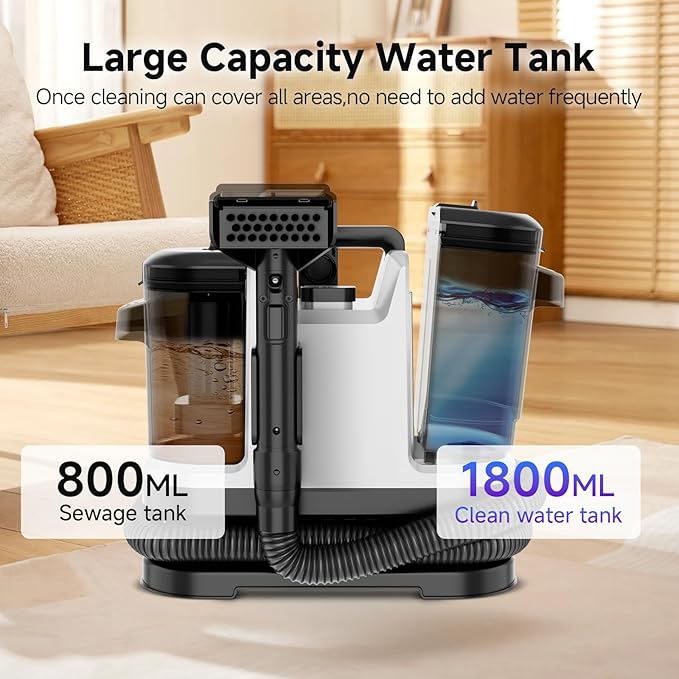 Portable Spot Cleaner Machine for Carpet and Upholstery - 18Kpa Carpet Cleaner with Dual BrushHeads, Easy Move, Cleaning Machine for Furniture, Couch, Stairs, Car and Pet Stain, White