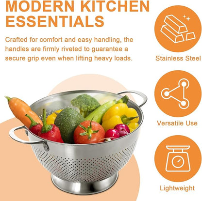 Stainless Steel Colander for Kitchen | 5 Quart Durable Rice and Pasta Strainer - Image 3