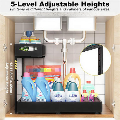 Housolution Under Sink Organizer, 2 Tier Metal Pull Out Under Sink Storage Rack - Image 2