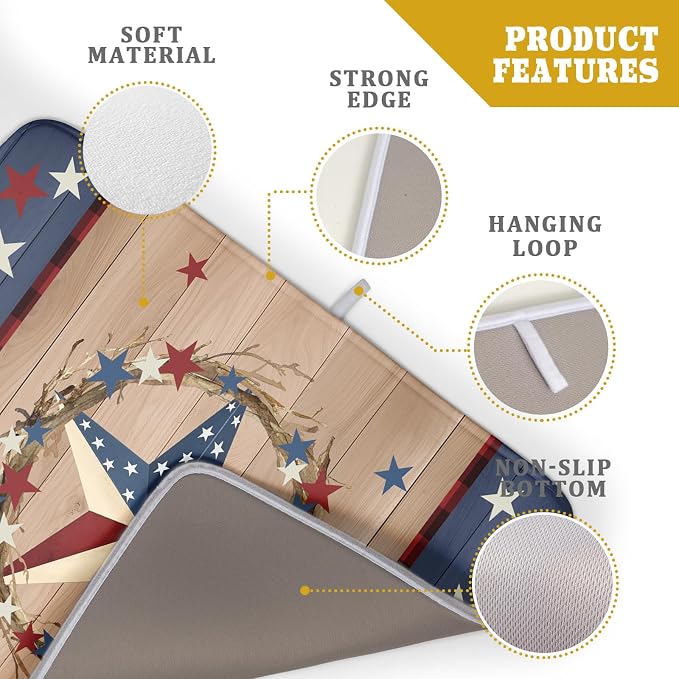 4th of July Dish Drying Mat for Kitchen Counter Patriotic Farmhouse Rustic - Image 4