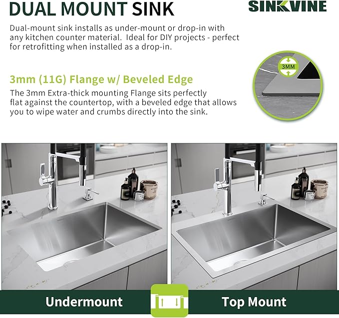 18-Inch Bar Sink Drop-In, SINKVINE Stainless Steel Kitchen Sink for Laundry Outdoor, RV, Top Mounted with Deep Single Bowl, 3.5" Drain Strainer, Bottom Rise Grid, Roll-up Drying Unit, 18 x 18 inch