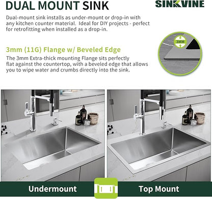 18-Inch Bar Sink Drop-In, SINKVINE Stainless Steel Kitchen Sink for Laundry Outdoor, RV, Top Mounted with Deep Single Bowl, 3.5" Drain Strainer, Bottom Rise Grid, Roll-up Drying Unit, 18 x 18 inch