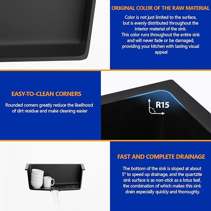 Dcolora 18 Inch Quartz Composite Black Wet Bar Sink Undermount Small Prep Granite Composite Kitchen Sink RV Single Bowl Under Counter, 18"x 16", DC-GU7746