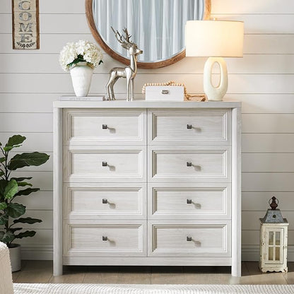 41" Tall White Dresser, Farmhouse 8 Drawers Dressers - Image 3