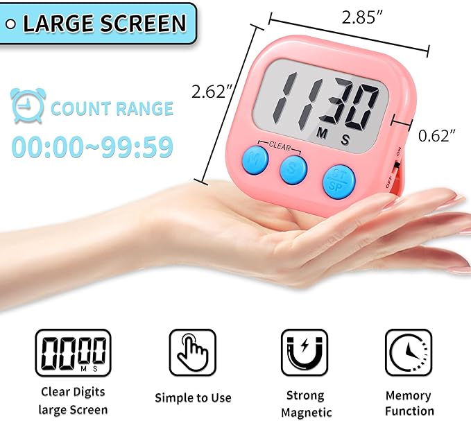 Timer for Kids Teachers Digital Kitchen Timers for Cooking Large Magnetic - Image 4