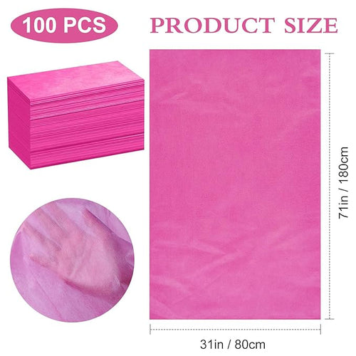 100 Pack Disposable Bed Sheets – 31.5 x 71 in Waterproof Non-woven Sheets for Massage, Spa, Tattoo & Salon Tables (Pink)