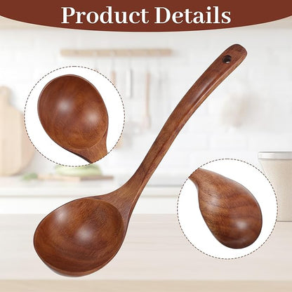Wooden Soup Ladle, 10.2 Inch Long Handle Soup Ladle Wooden Soups Spoon Kitchen - Image 6
