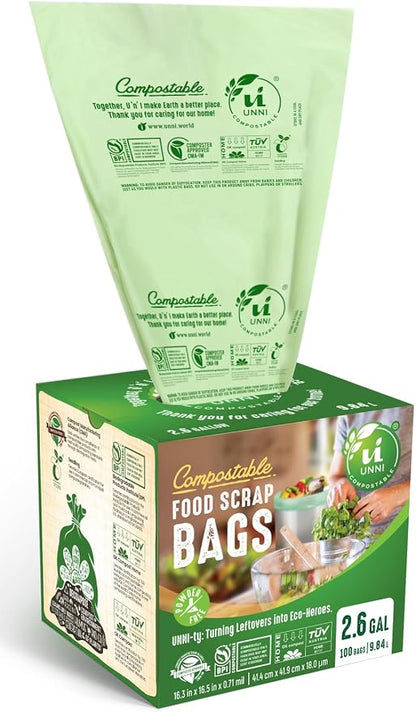 UNNI Compostable Trash Bags, 2.6 Gallon / 9.84 Liter, Extra Thick 0.71 Mil by UNNI
