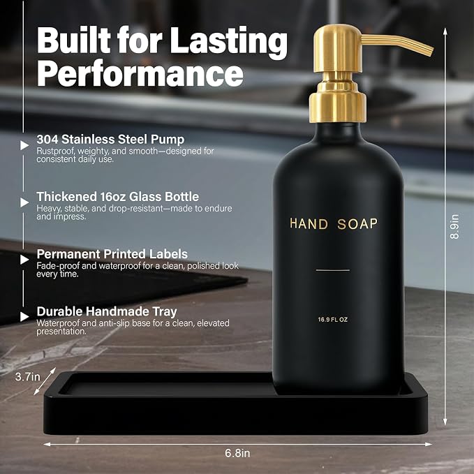 Black Soap Dispenser for Kitchen Sink, Hand and Dish Soap Dispenser - Image 2