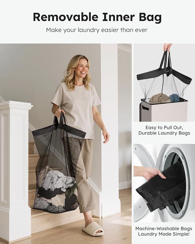 SOLEDI Laundry Hamper with Lid 100L Large & Tall Collapsible Laundry Basket, Clothes Hamper with Bag Removable Easy to Carry, Dirty Hampers for Bedroom, Bathroom, Dorm, College,Light taupe