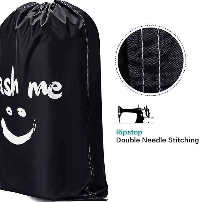 HOMEST XL Wash Me Travel Laundry Bag, Dirty Clothes Organizer, Large Enough to Hold 4 Loads of Garments, Easy Fit a Hamper or Clothing Basket, Black