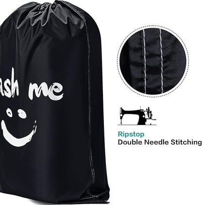 HOMEST XL Wash Me Travel Laundry Bag, Dirty Clothes Organizer, Large Enough to Hold 4 Loads of Garments, Easy Fit a Hamper or Clothing Basket, Black