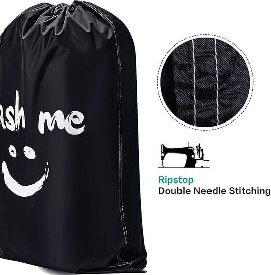 HOMEST XL Wash Me Travel Laundry Bag, Dirty Clothes Organizer, Large Enough to Hold 4 Loads of Garments, Easy Fit a Hamper or Clothing Basket, Black
