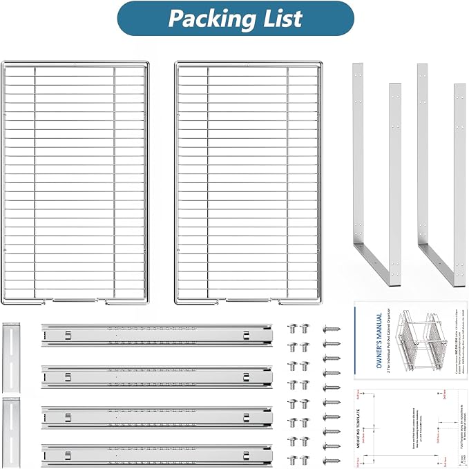LOVMOR 2 Tier Individual Pull Out Cabinet Organizer 14" W x 18" D, Slide Out - Image 8