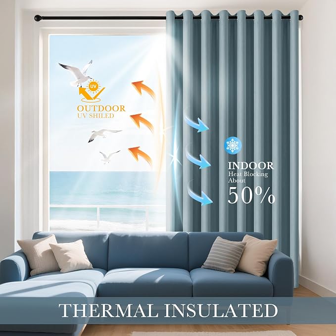 PONY DANCE Dusty Blue Blackout Curtains 80 inch Long 2 Panels Set, Thermal - Image 3
